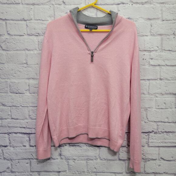 Hart Schaffner Marx Extra Fine Merino Wool Sweater Mens M Pink 1/4 Zip Collar - Picture 1 of 8